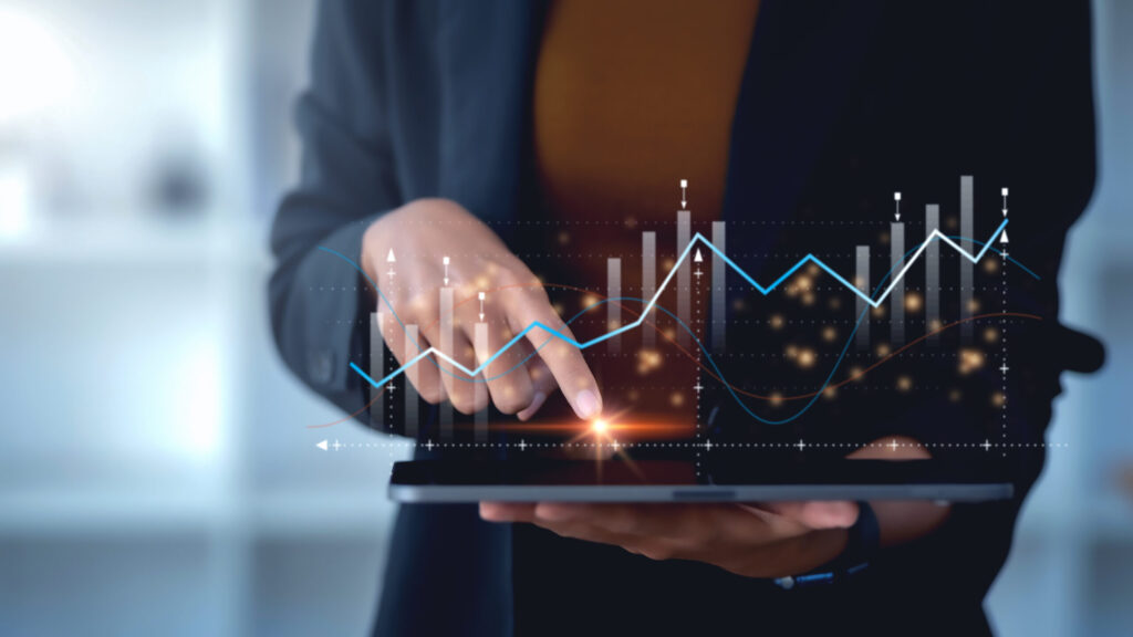 株式会社SIBLAB | GA4とUAの違いについて【グーグルアナリティクスの基礎知識】 _ Business people analyzing data graphs and charts displayed on the digital tablet screen. Business analytics and financial technology. Technology stocks and future investments.